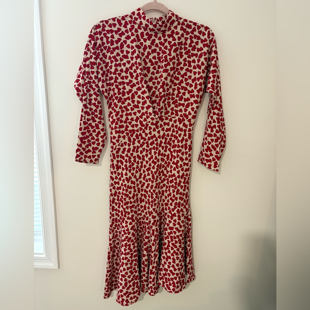 H&M Red Heart Print Midi Dress